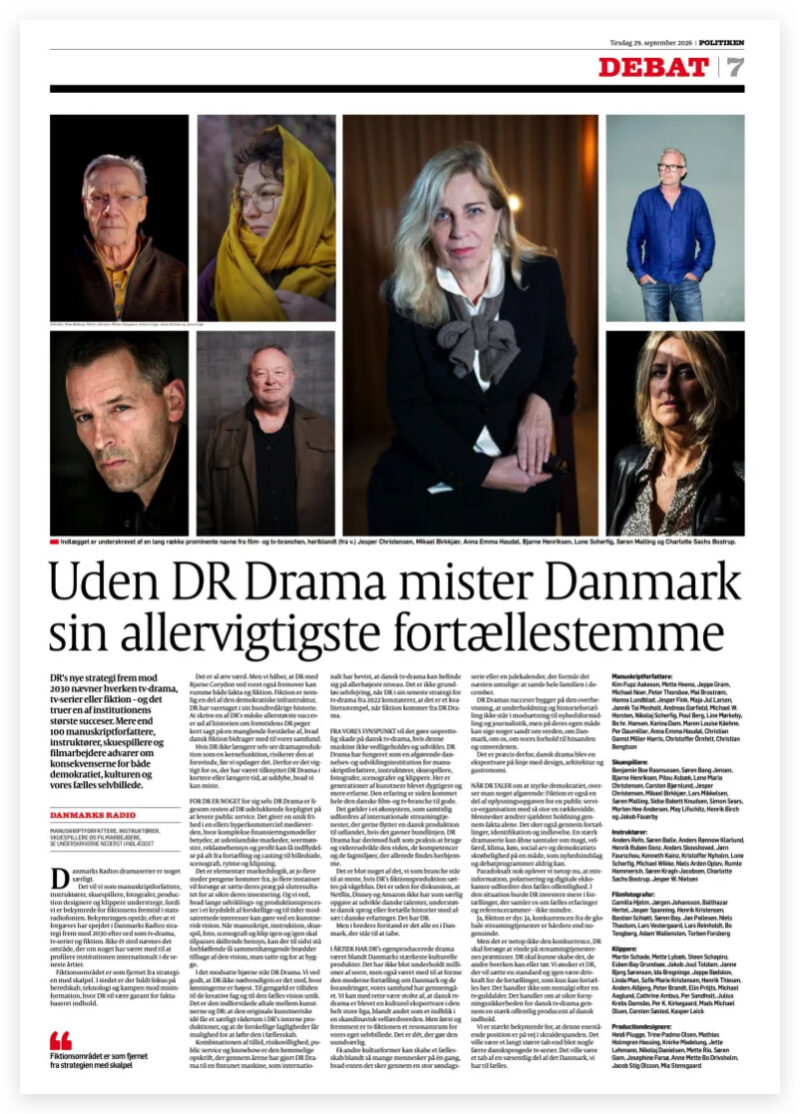DSF’ere i debatindlæg i Politiken: DR har skrevet dramaet ud af sin egen fremtid